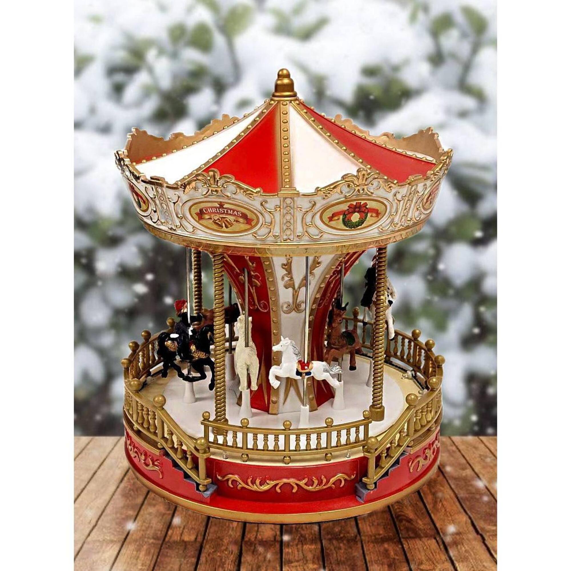 20" Christmas Carousel Animated Village Décor